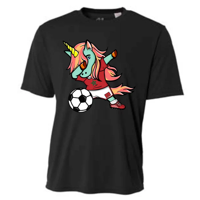 Dabbing Unicorn Morocco Soccer Fans Jersey Moroccan Football Gift Cooling Performance Crew T-Shirt