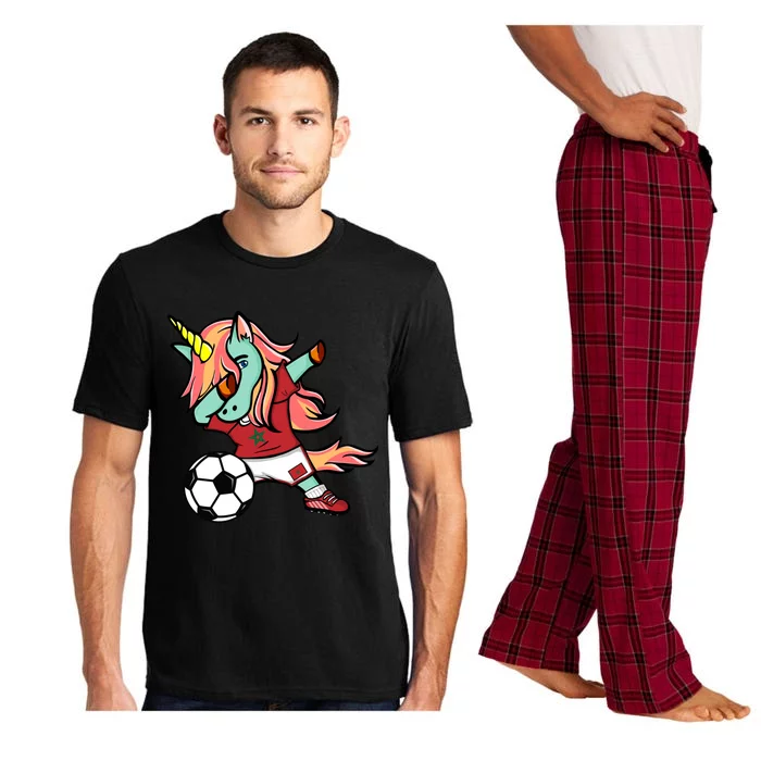 Dabbing Unicorn Morocco Soccer Fans Jersey Moroccan Football Gift Pajama Set