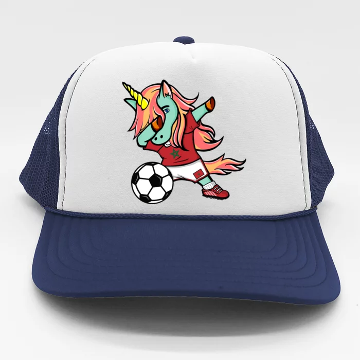 Dabbing Unicorn Morocco Soccer Fans Jersey Moroccan Football Gift Trucker Hat