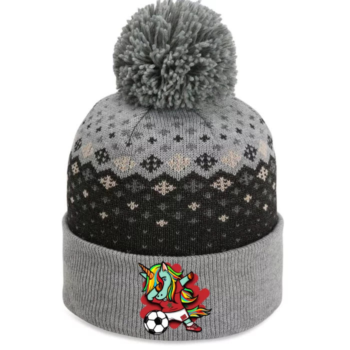 Dabbing Unicorn Morocco Soccer Lovers Jersey Moroccan Sports Gift The Baniff Cuffed Pom Beanie