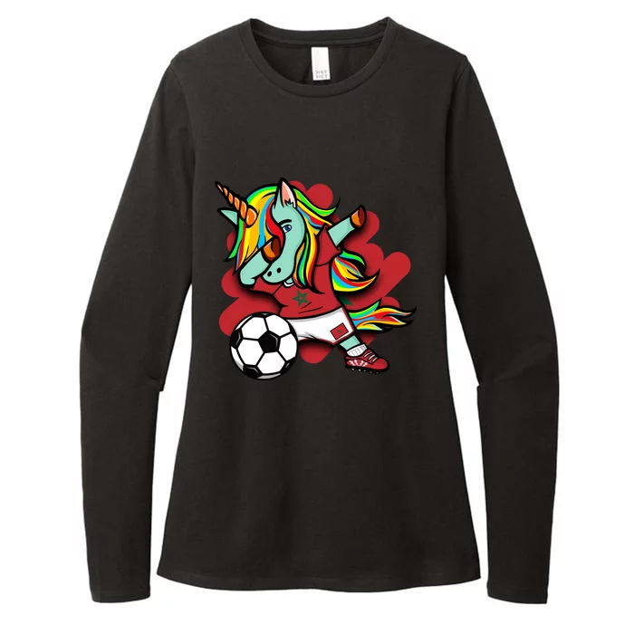 Dabbing Unicorn Morocco Soccer Lovers Jersey Moroccan Sports Gift Womens CVC Long Sleeve Shirt