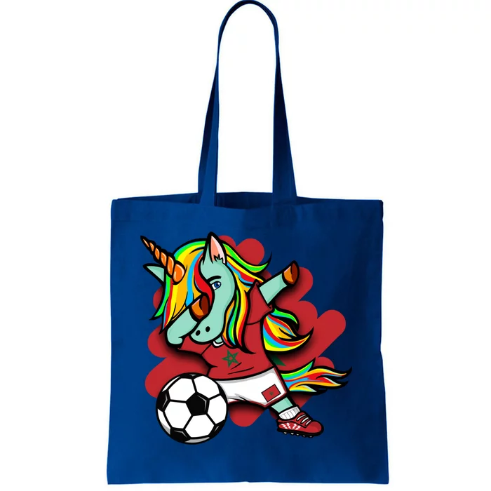 Dabbing Unicorn Morocco Soccer Lovers Jersey Moroccan Sports Gift Tote Bag