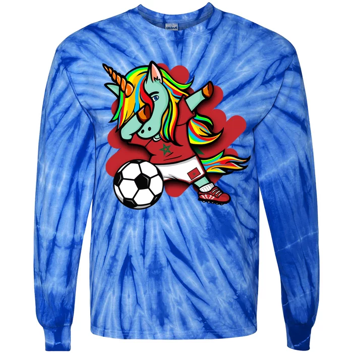 Dabbing Unicorn Morocco Soccer Lovers Jersey Moroccan Sports Gift Tie-Dye Long Sleeve Shirt