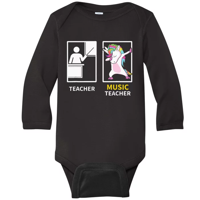 Dabbing Unicorn Music Teacher Gift Baby Long Sleeve Bodysuit