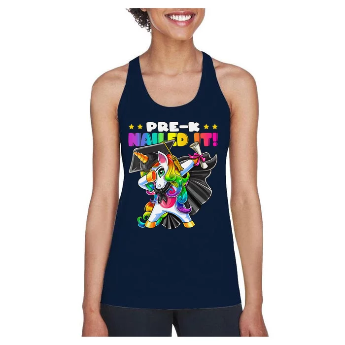 Dabbing Unicorn PreK Graduation Cap Gown Diploma Gift Women's Racerback Tank