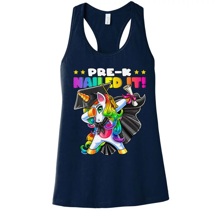 Dabbing Unicorn PreK Graduation Cap Gown Diploma Gift Women's Racerback Tank