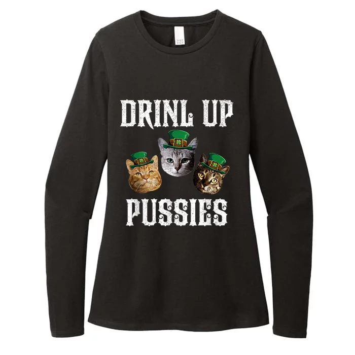 Drink Up Pussies Funny Cat Drinking Saint PatrickS Day Womens CVC Long Sleeve Shirt