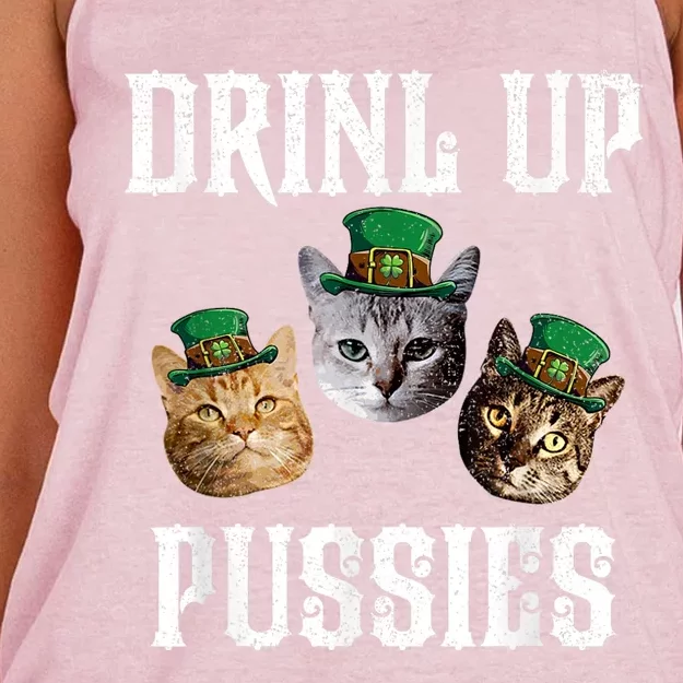 Drink Up Pussies Funny Cat Drinking Saint PatrickS Day Women's Knotted Racerback Tank