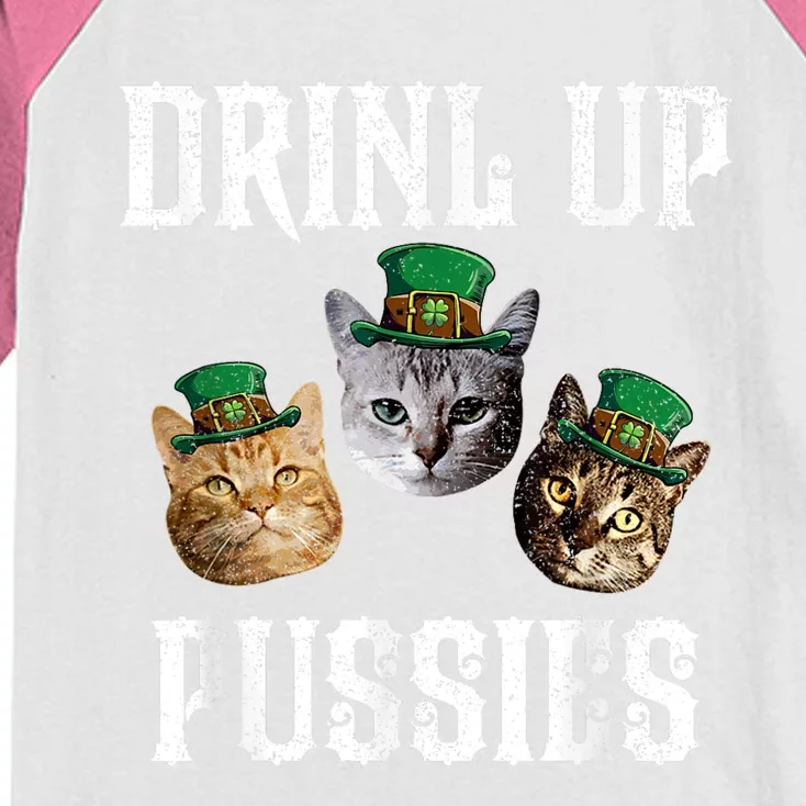 Drink Up Pussies Funny Cat Drinking Saint PatrickS Day Kids Colorblock Raglan Jersey