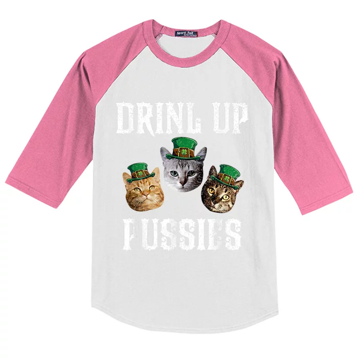 Drink Up Pussies Funny Cat Drinking Saint PatrickS Day Kids Colorblock Raglan Jersey