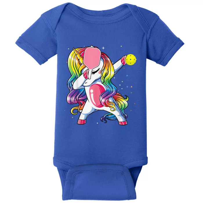 Dabbing Unicorn Playing Pickleball Player Lover Baby Bodysuit