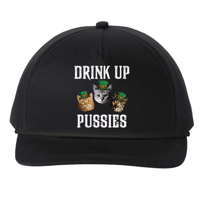 Drink Up Pussies Funny Cat Drinking St Patricks Day Snapback Five-Panel Rope Hat