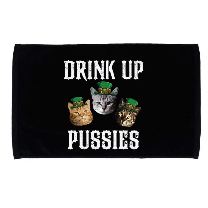 Drink Up Pussies Funny Cat Drinking St Patricks Day Microfiber Hand Towel