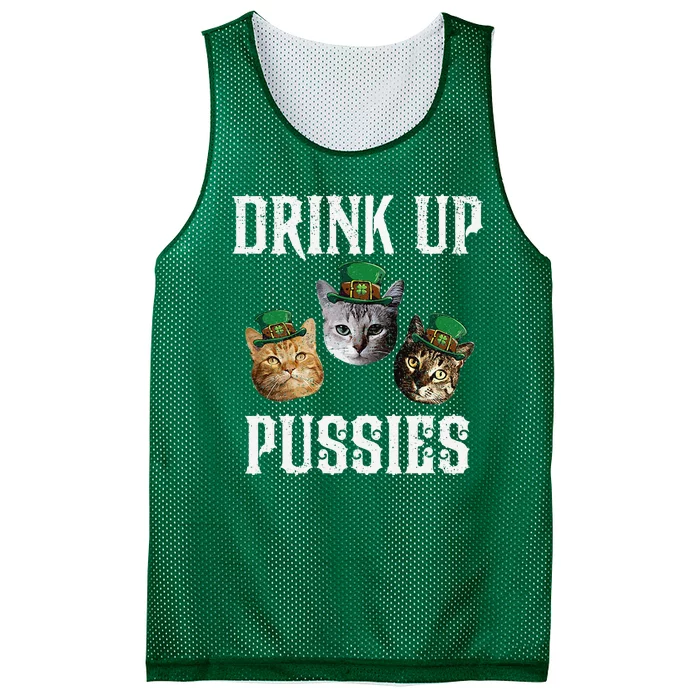 Drink Up Pussies Funny Cat Drinking St Patricks Day Mesh Reversible Basketball Jersey Tank