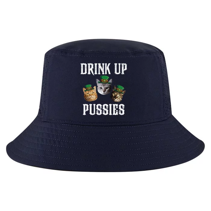 Drink Up Pussies Funny Cat Drinking St Patricks Day Cool Comfort Performance Bucket Hat