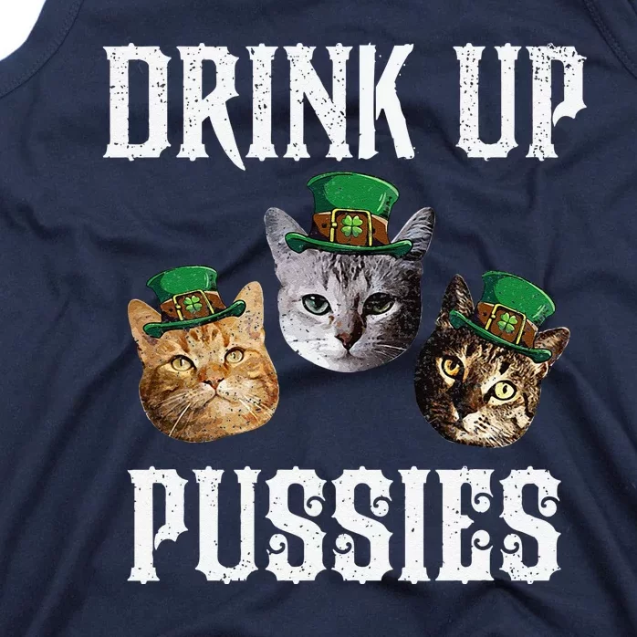 Drink Up Pussies Funny Cat Drinking St Patricks Day Tank Top