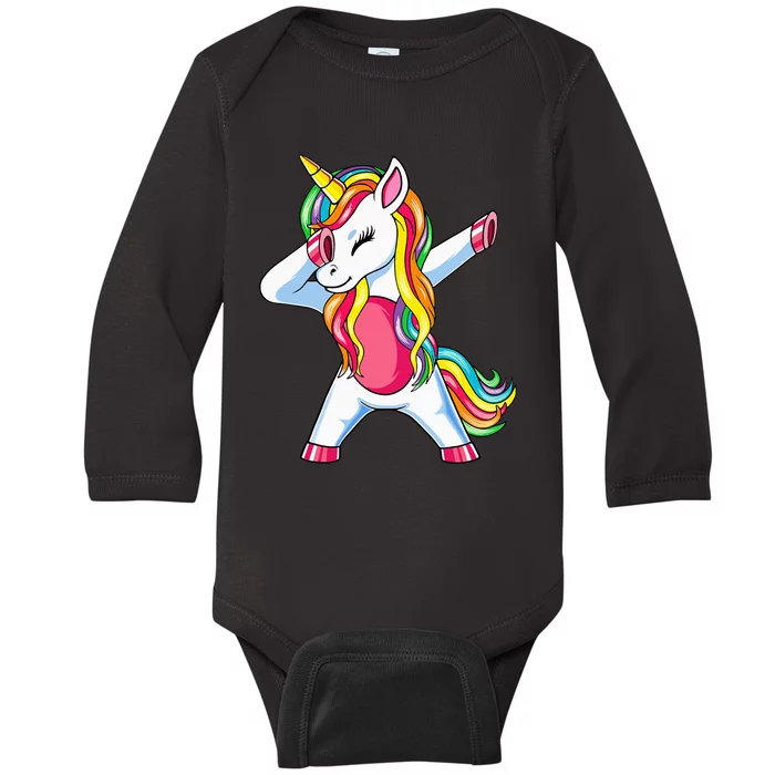 Dabbing Unicorn Party Birthday Gift for Mommy Daddy Baby Long Sleeve Bodysuit