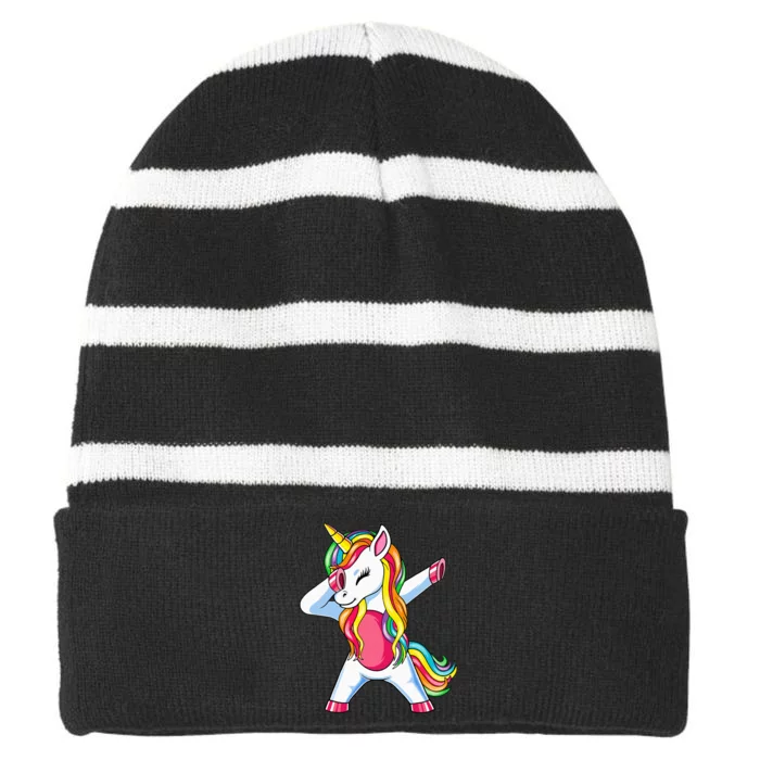 Dabbing Unicorn Party Birthday Gift for Mommy Daddy Striped Beanie with Solid Band