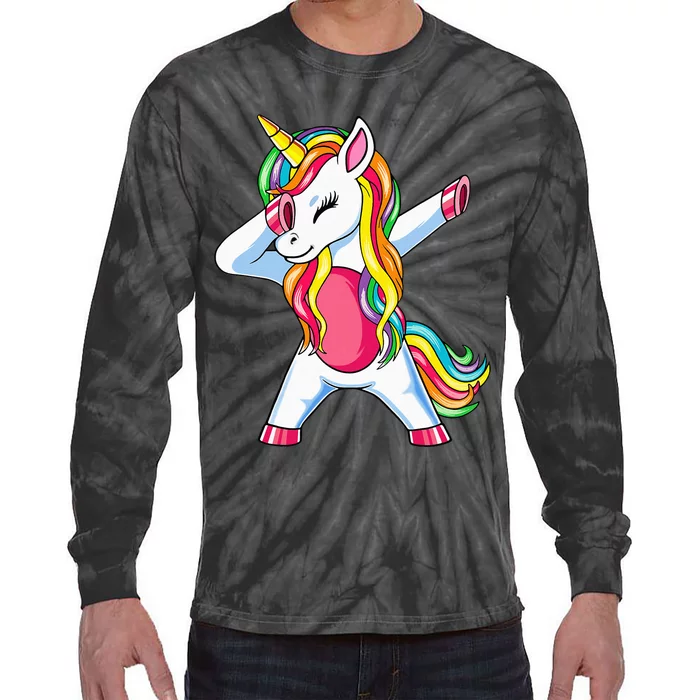 Dabbing Unicorn Party Birthday Gift for Mommy Daddy Tie-Dye Long Sleeve Shirt