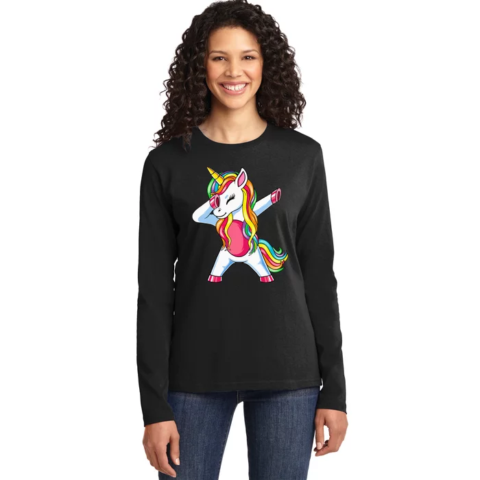 Dabbing Unicorn Party Birthday Gift for Mommy Daddy Ladies Long Sleeve Shirt