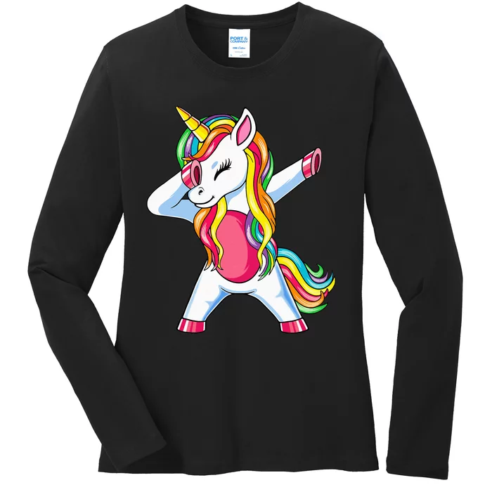 Dabbing Unicorn Party Birthday Gift for Mommy Daddy Ladies Long Sleeve Shirt