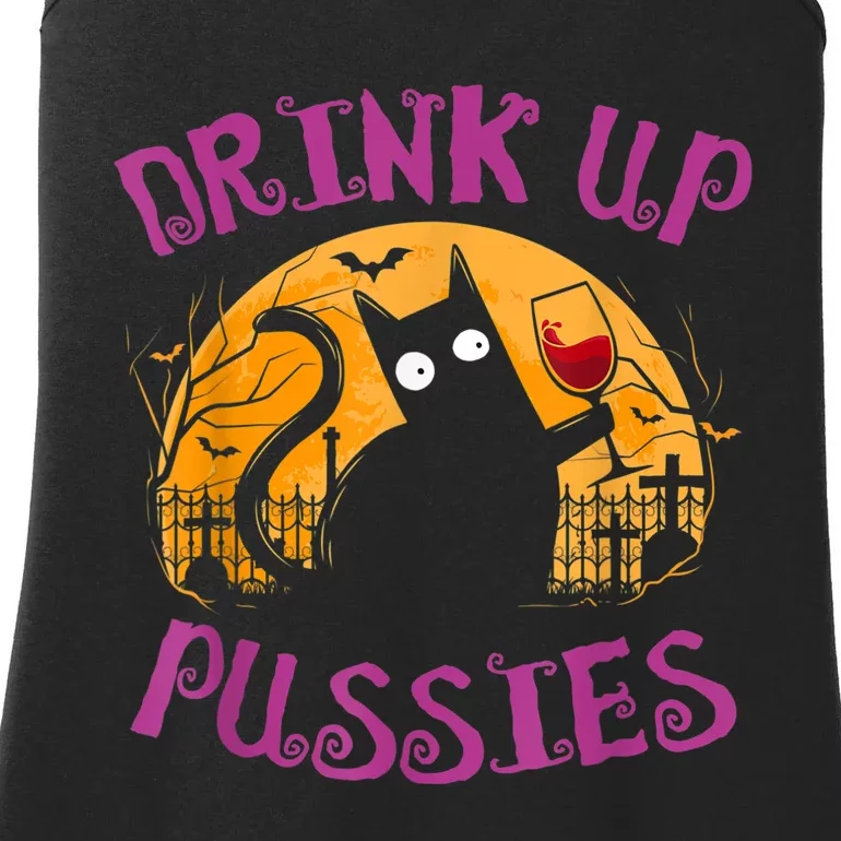 Drink Up Pussies Halloween Party Spook Black Cat Drinking Ladies Essential Tank