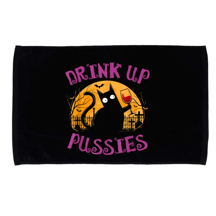 Drink Up Pussies Halloween Party Spook Black Cat Drinking Microfiber Hand Towel