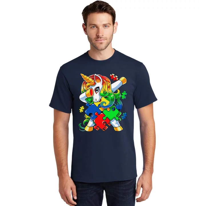 Dabbing Unicorn Puzzle Piece Autism Awareness Cute Tall T-Shirt