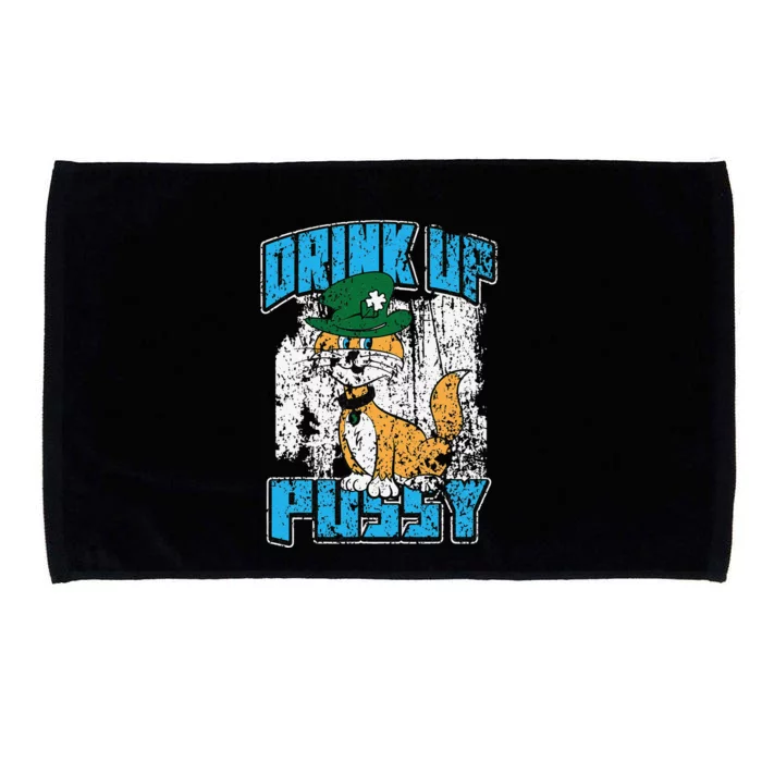 Drink Up Pussy Cat Distressed Saint Patrick's Day Microfiber Hand Towel