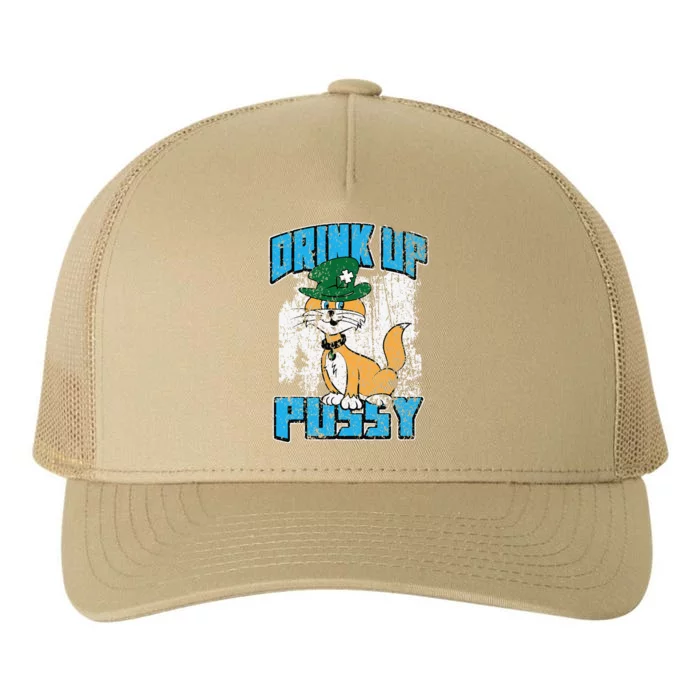 Drink Up Pussy Cat Distressed Saint Patrick's Day Yupoong Adult 5-Panel Trucker Hat