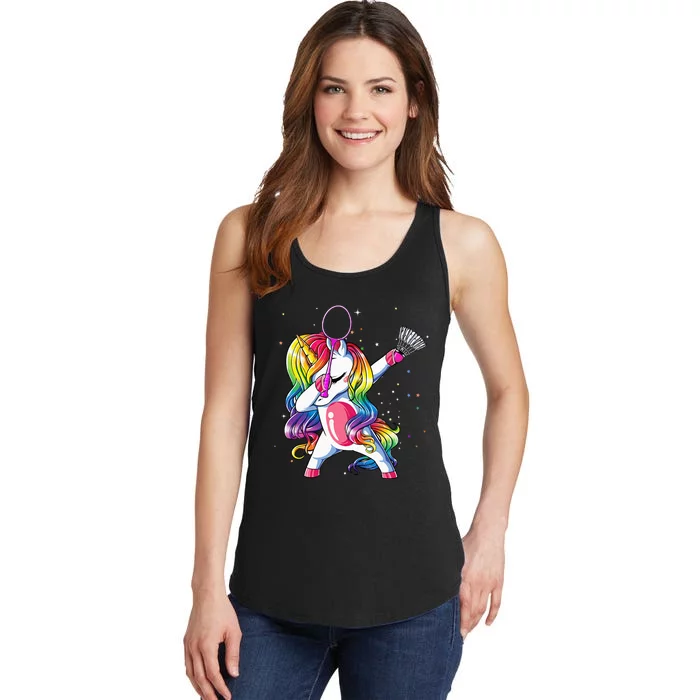 Dabbing Unicorn Playing Badminton Player Lover Matching Ladies Essential Tank