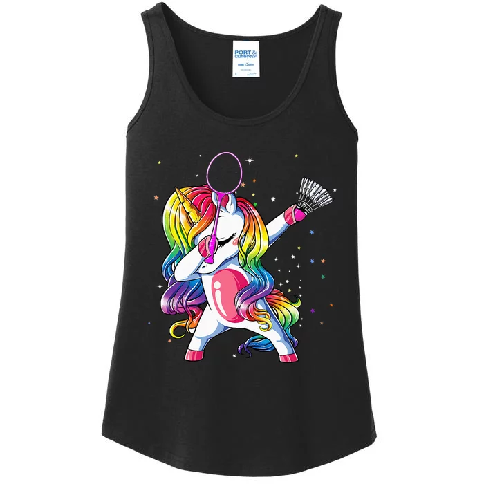 Dabbing Unicorn Playing Badminton Player Lover Matching Ladies Essential Tank