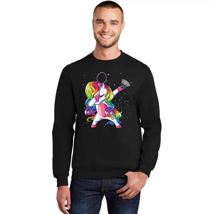 Dabbing Unicorn Playing Badminton Player Lover Matching Tall Sweatshirt