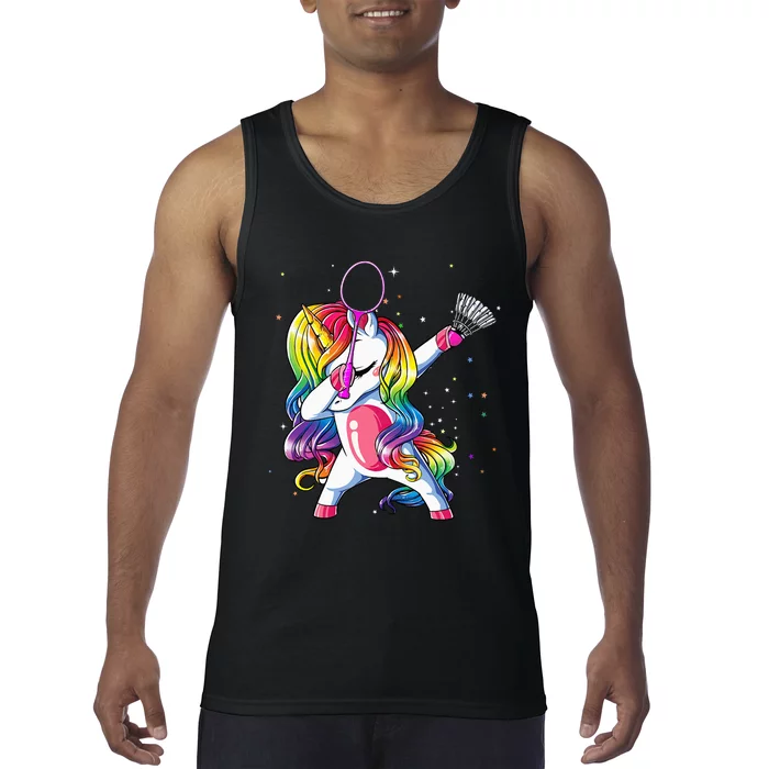 Dabbing Unicorn Playing Badminton Player Lover Matching Tank Top