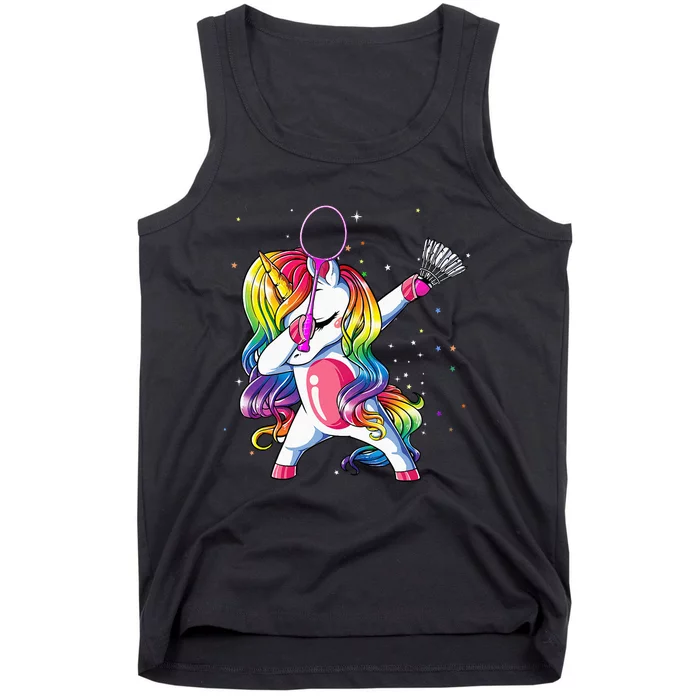 Dabbing Unicorn Playing Badminton Player Lover Matching Tank Top