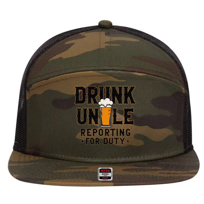 Drunk Uncle Reporting For Duty (7) 7 Panel Mesh Trucker Snapback Hat