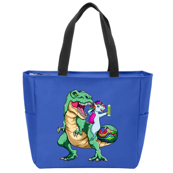 Dabbing Unicorn Riding Dinosaur 100 Days Of School Gift Zip Tote Bag