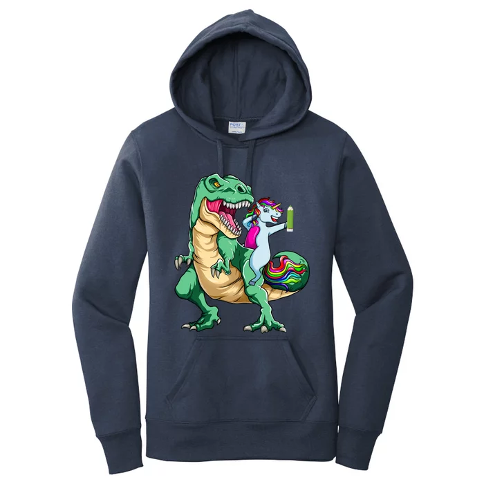 Dabbing Unicorn Riding Dinosaur 100 Days Of School Gift Women's Pullover Hoodie