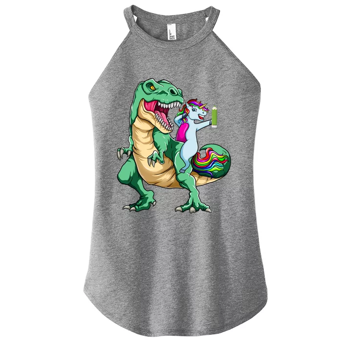 Dabbing Unicorn Riding Dinosaur 100 Days Of School Gift Women’s Perfect Tri Rocker Tank