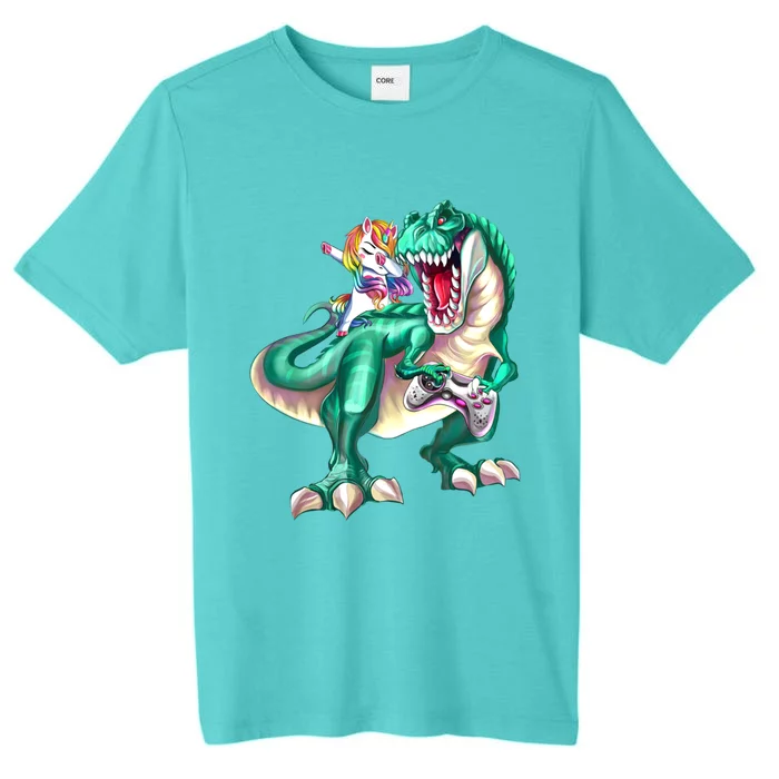 Dabbing Unicorn Riding Dinosaur Gamer Video Game Gift ChromaSoft Performance T-Shirt