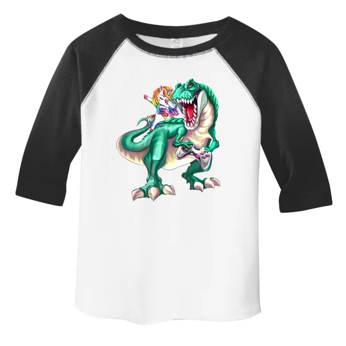 Dabbing Unicorn Riding Dinosaur Gamer Video Game Gift Toddler Fine Jersey T-Shirt