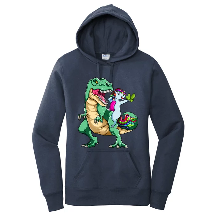 Dabbing Unicorn Riding Dinosaur St Patrick Day Cool Gift Women's Pullover Hoodie