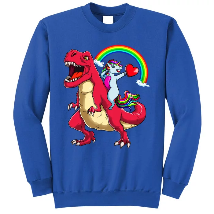 Dabbing Unicorn Riding Dinosaur Valentines Day Rainbow Space Gift Sweatshirt