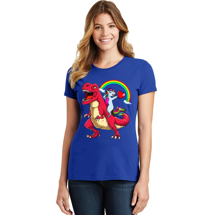 Dabbing Unicorn Riding Dinosaur Valentines Day Rainbow Space Gift Women's T-Shirt