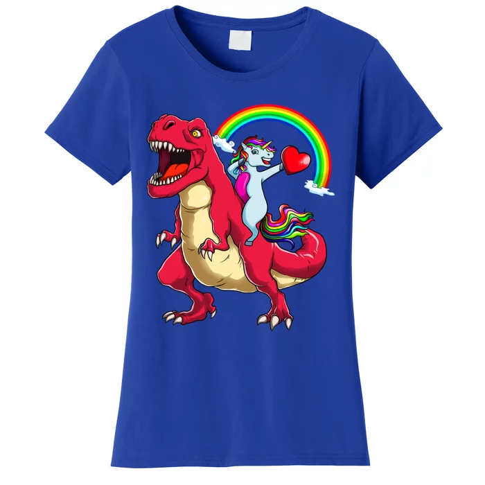 Dabbing Unicorn Riding Dinosaur Valentines Day Rainbow Space Gift Women's T-Shirt