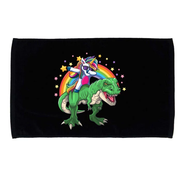 Dabbing Unicorn Riding T Rex Dinosaur Rainbow Gift Microfiber Hand Towel