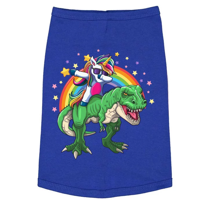 Dabbing Unicorn Riding T Rex Dinosaur Rainbow Gift Doggie Tank