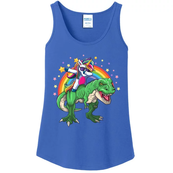 Dabbing Unicorn Riding T Rex Dinosaur Rainbow Gift Ladies Essential Tank