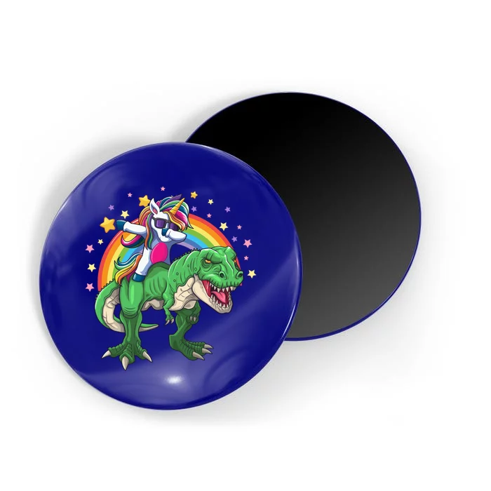 Dabbing Unicorn Riding T Rex Dinosaur Rainbow Gift Magnet