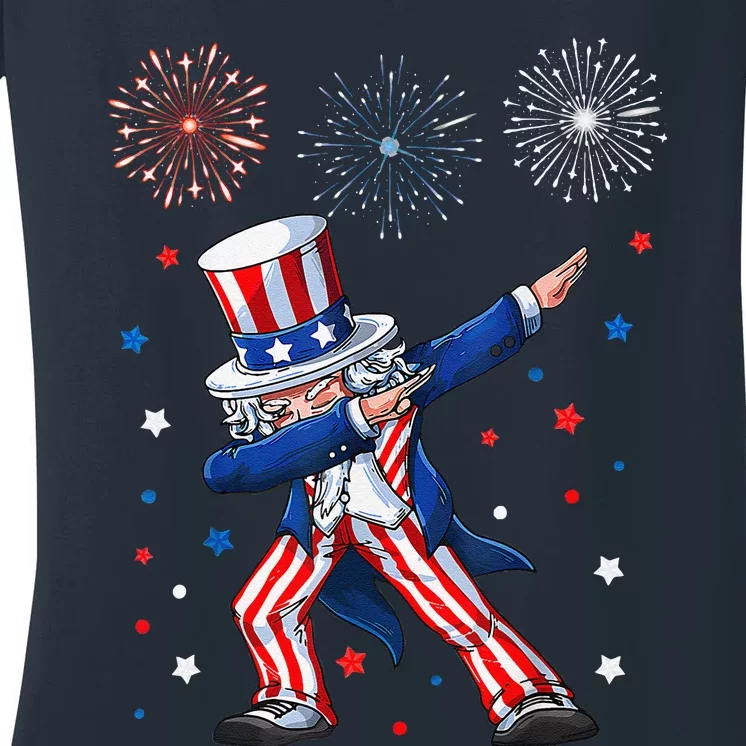 Dabbing Uncle Sam Fireworks 4th Of July Funny Women's V-Neck T-Shirt